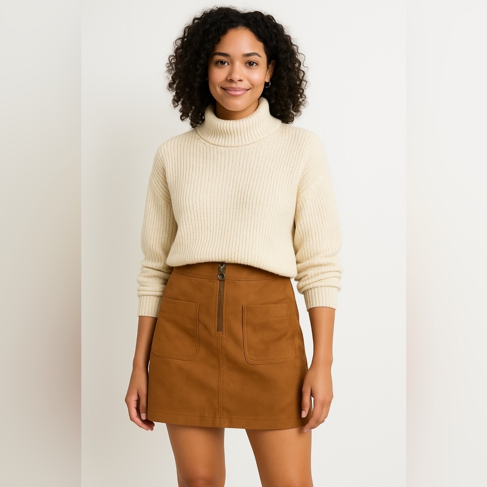 Old Navy Faux Suede Camel Patch Pocket Mini Skirt Size 6‎